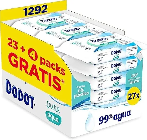 DODOT ▫️ Toalhitas Aqua Pure para bebé, 1 296 toalhitas, ajudam a restaurar o pH natural da pele, 99 % de água