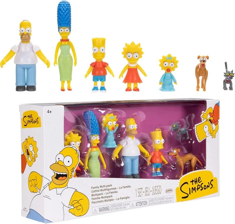 Jakks Pacific ▫️ Conjunto Familiar de Figuras de Ação dos Simpsons à escala de 6,35 cm Inclui o Homer, a Marge, o Bart, a Lisa, a Maggie, o Ajudante do Pai Natal e o Bola de Neve II.
