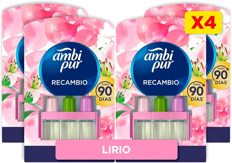 Febreze ▫️ Ambi Pur 3Volution Recarga para Ambientador Elétrico Lírio 4x20 ml | 3 fragrâncias que se alternam para combater os odores, com programação inteligente