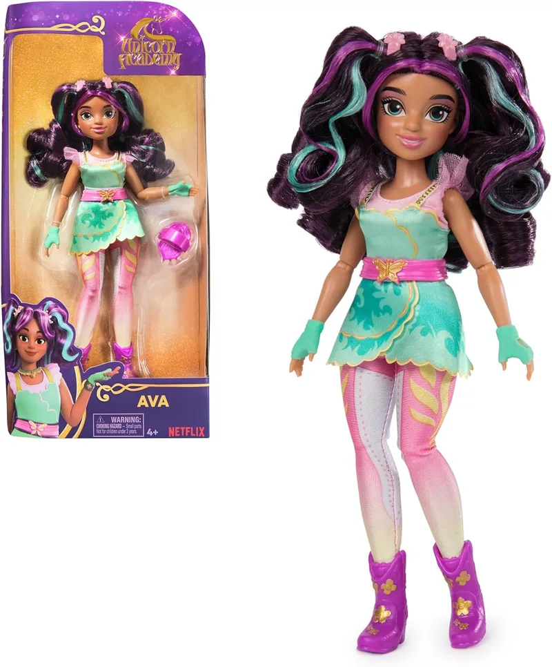 Unicorn Academy ▫️ UNICORNIO ACADEMY - Boneca Ava 24 cm Articulada com Fios de Cabelo e 7 Acessórios de Moda - 6067324 - Brinquedos para meninas 4 anos + - Presente de menina 4 anos + - Presente Menina 4 anos +