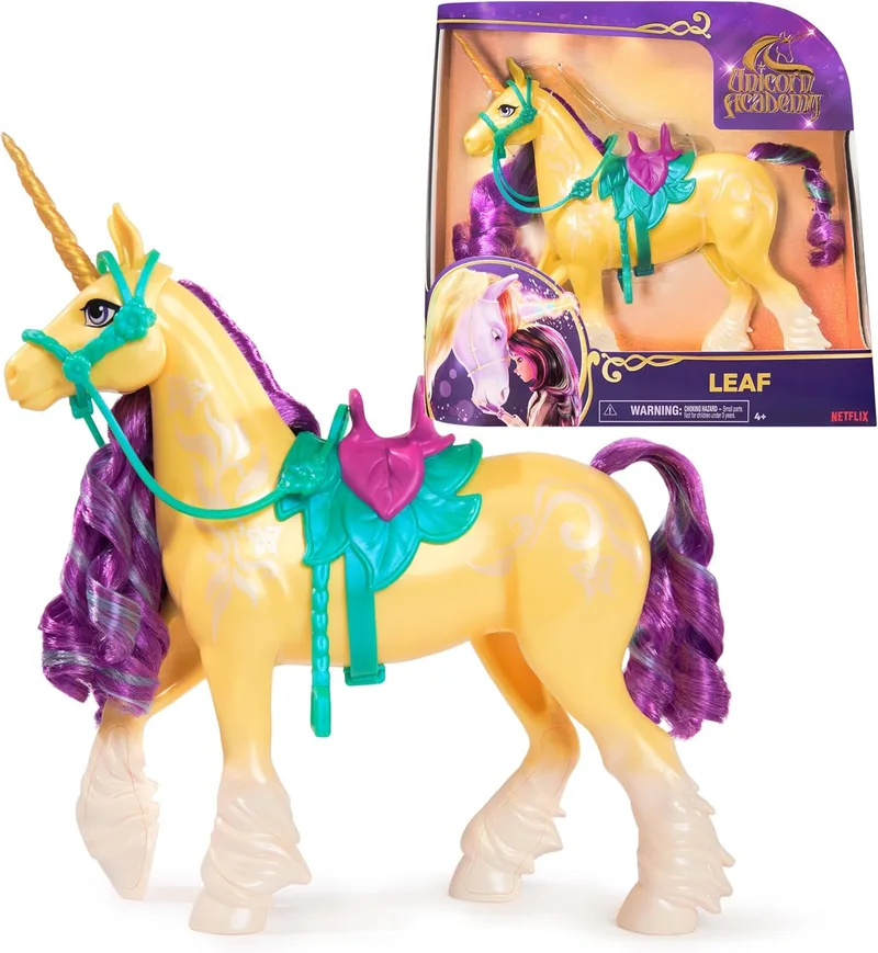 Unicorn Academy ▫️ UNICORNIO ACADEMY - Brizna 'Leaf' Figure de 28 cm com movimento da cabeça e 2 acessórios de equitação - 6067375 - Unicórnios para meninas - Prenda para menina 4 anos +