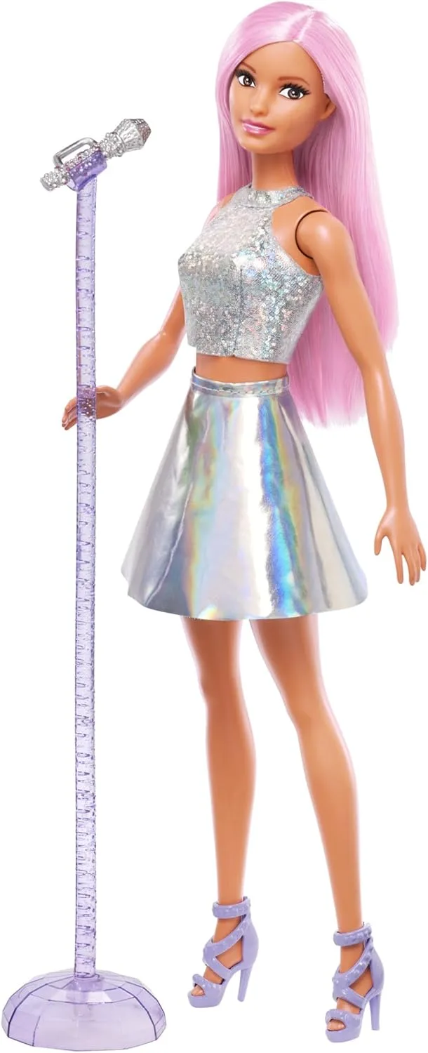 Barbie ▫️ «Tu Podes Ser» — boneca morena, estrela da música pop, com vestido iridescente, guitarra e acessórios musicais, brinquedo da série «Profissões» +3 anos (JCW42)