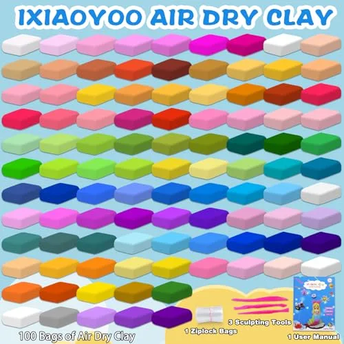 Ixiaoyoo ▫️ Argila de secagem ao ar, argila de modelagem em 100 cores para crianças, argila mágica de modelagem com ferramentas, macia e antiaderente, brinquedos para oferecer a crianças de 3, 4, 5, 6, 7 e 8 anos 3