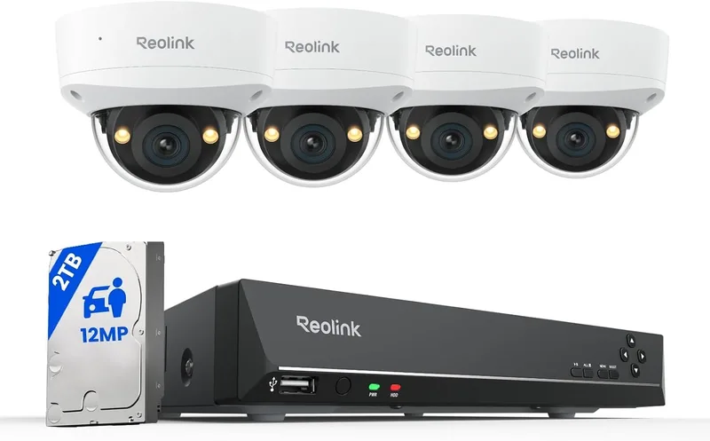 Reolink ▫️ Sistema PoE de 12 MP com 4 câmaras exteriores IK10, modelo RLK8-1200V4
