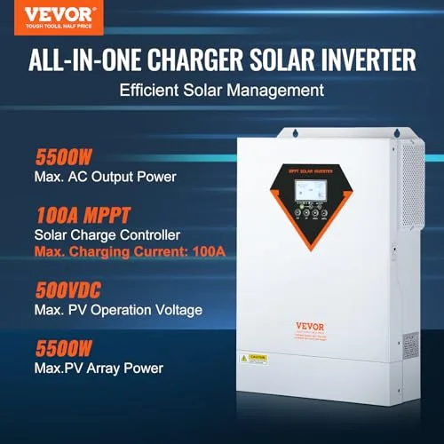 VEVOR ▫️ Inversor Híbrido de 5500 W, Inversor Solar Híbrido de 230 V CA, Carregador Fora da Rede com Onda Sinusoidal Pura e Controlador de Carga Solar MPPT Incorporado de 100 A, Carregamento Híbrido, Utilidade, Solar 2