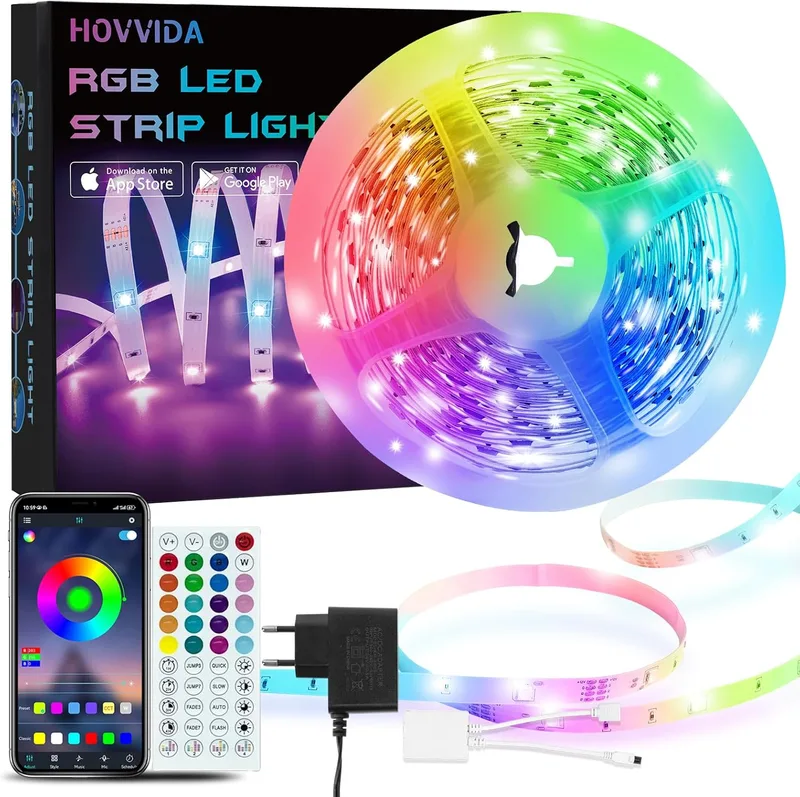 HOVVIDA ▫️ Fita LED de 5 m, Luzes LED RGB de 5 m, 150 LEDs, LED de 5 m, 30 LEDs/metro