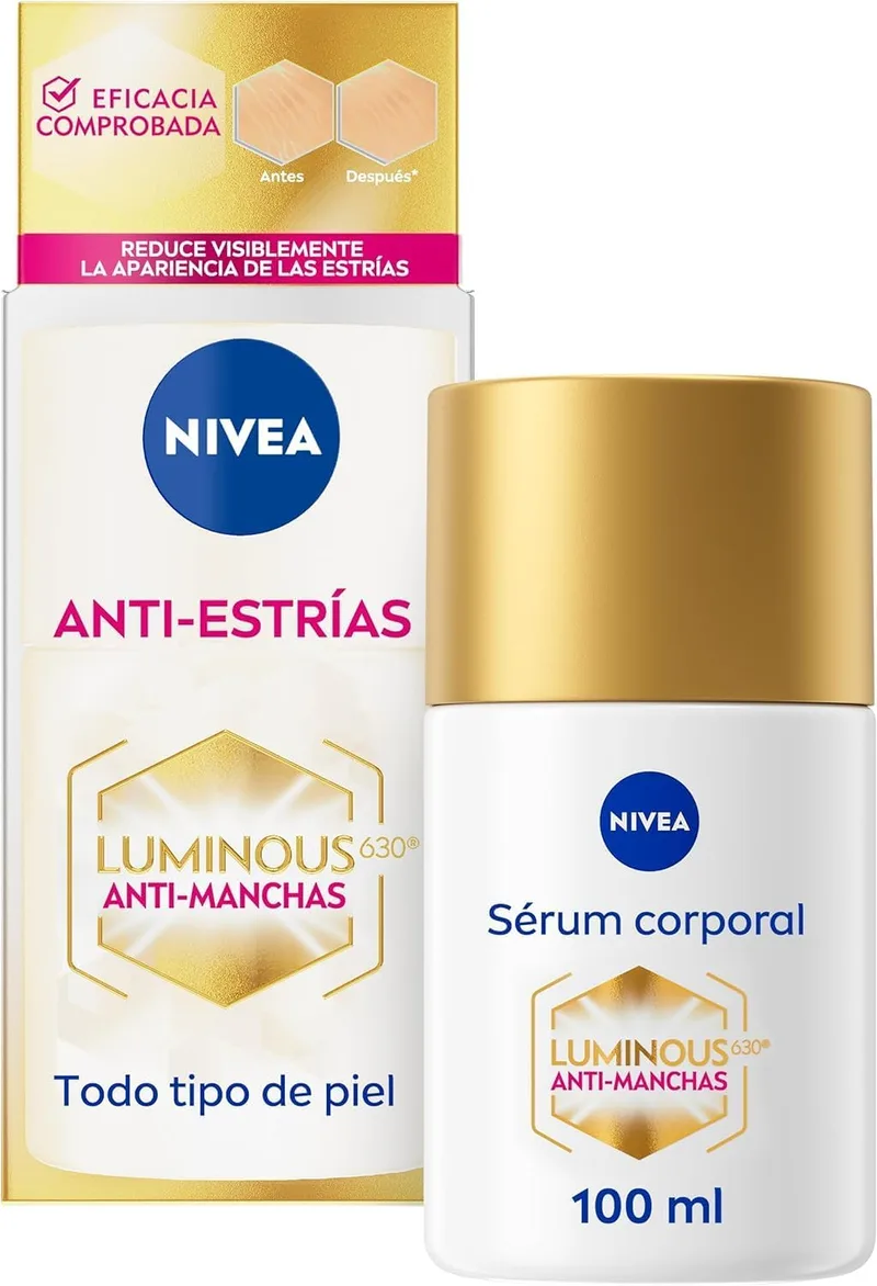 NIVEA ▫️ Luminous 630 Soro de Tratamento Corporal Avançado Anti-estrias (1 x 100 ml), óleo corporal para um tom de pele uniforme, creme hidratante corporal com 48 horas de hidratação