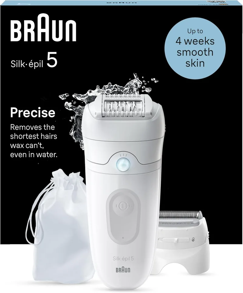Braun ▫️ Silk-épil 5, depiladora eléctrica de senhora para uma depilação fácil, depilação a húmido e a seco, com cabeça de corte, pele lisa de longa duração, 5-041, branco/cinzento