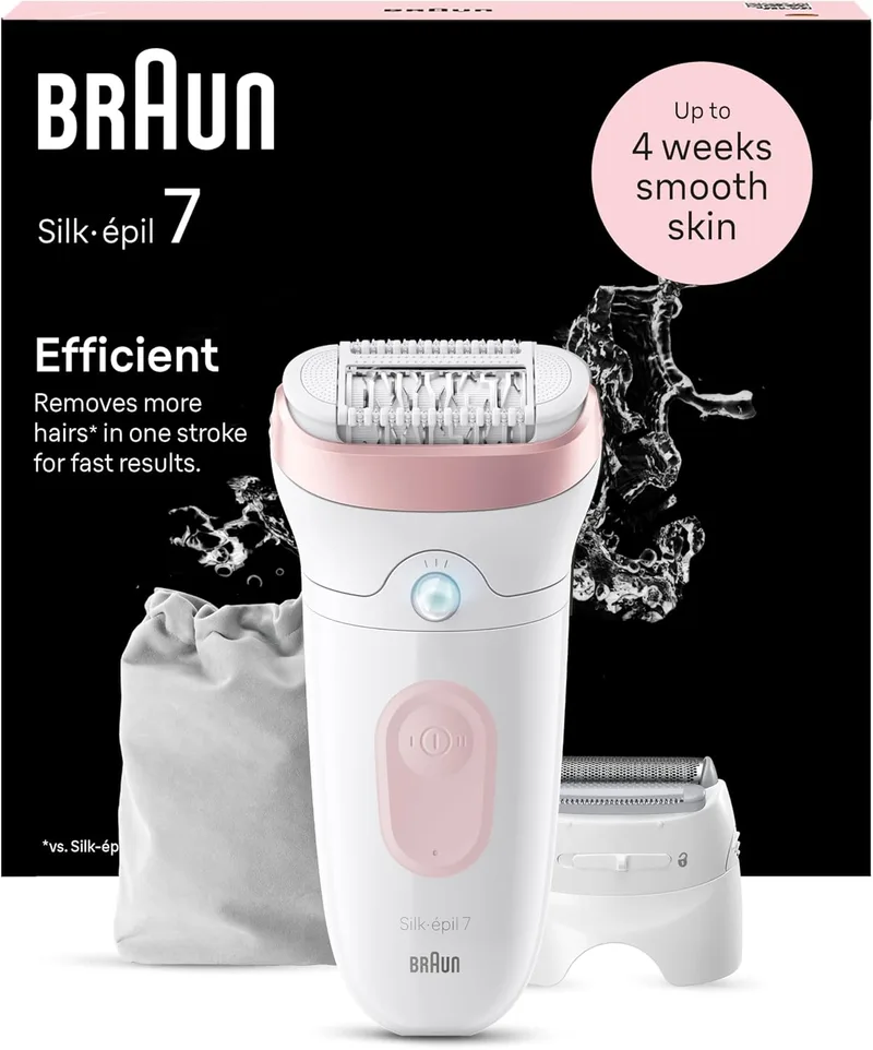 Braun ▫️ Silk-épil 7, depiladora eléctrica para mulheres para uma depilação fácil, à prova de água, com cabeça de corte, pele macia de longa duração, 7-030, Branco/Flamenco