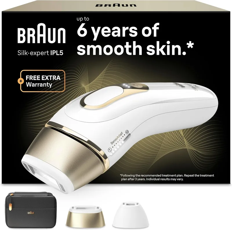 Braun ▫️ Depiladora a luz pulsada Silk-expert Pro 5, PL5140, Branca/Dourada