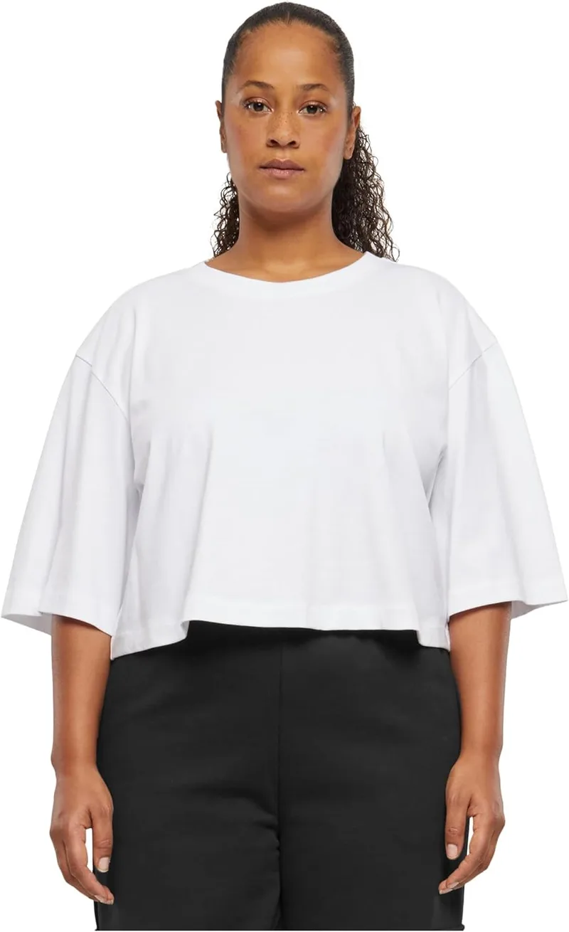 Urban Classics ▫️ Ladies Heavy Organic Oversized Cropped Cropped T-Shirt Feminina Preto Maior