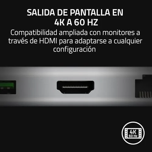 Razer ▫️ USB-C Dock - 11 portas com HDMI, Gigabit Ethernet, porta de áudio de 3,5 mm, USB-A e -C, compatível com Windows e Mac (saída de ecrã com 4K, som envolvente 7.1) Mercury 3