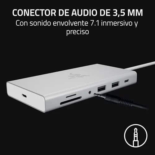 Razer ▫️ USB-C Dock - 11 portas com HDMI, Gigabit Ethernet, porta de áudio de 3,5 mm, USB-A e -C, compatível com Windows e Mac (saída de ecrã com 4K, som envolvente 7.1) Mercury 4
