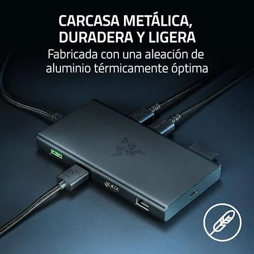 Razer ▫️ USB-C Dock - 11 portas com HDMI, Gigabit Ethernet, porta de áudio de 3,5 mm, USB-A e -C, compatível com Windows e Mac (saída de ecrã com 4K, som envolvente 7.1) Mercury 5