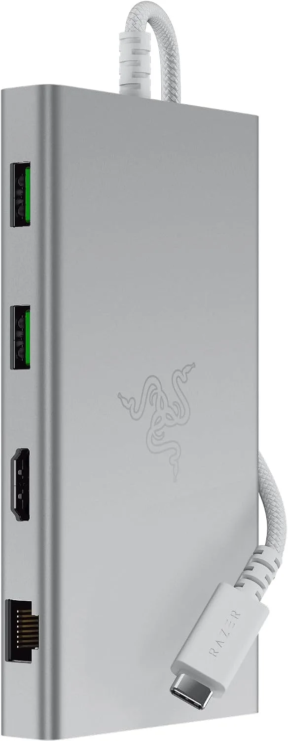 Razer ▫️ USB-C Dock - 11 portas com HDMI, Gigabit Ethernet, porta de áudio de 3,5 mm, USB-A e -C, compatível com Windows e Mac (saída de ecrã com 4K, som envolvente 7.1) Mercury
