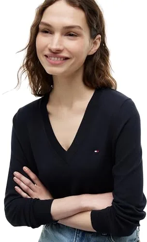 Tommy Hilfiger ▫️ Co Jersey Stitch V-nk Camisola Ww0ww42049 Camisola de mangas curtas para mulher 3