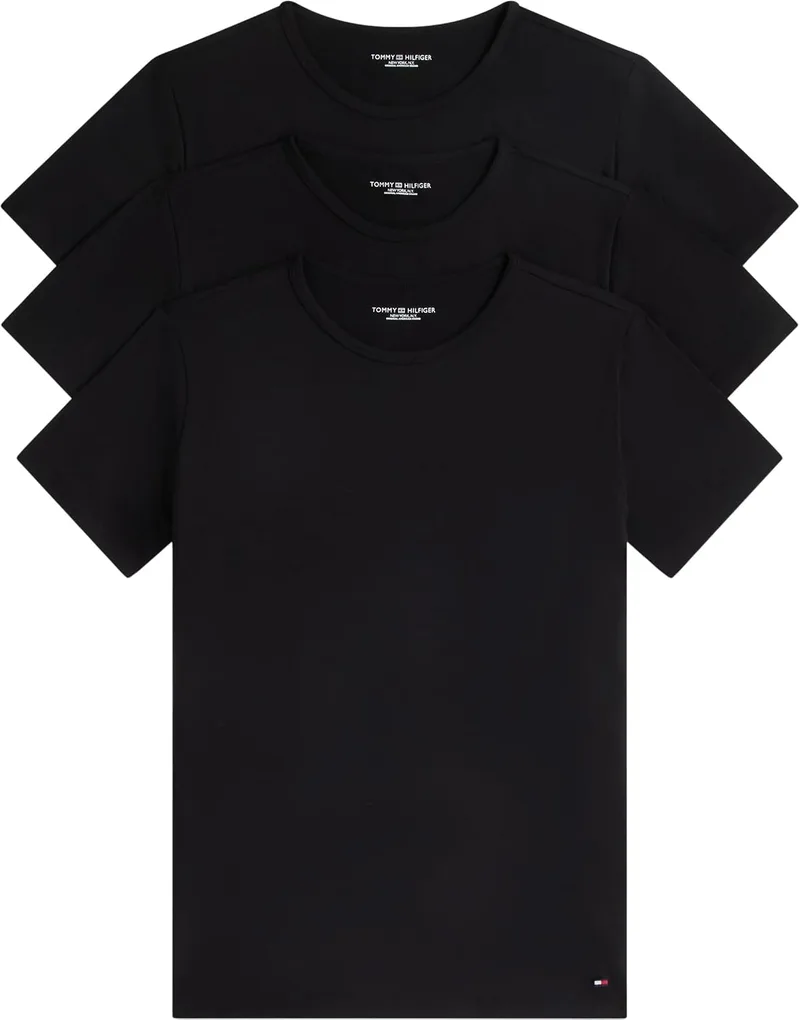 Tommy Hilfiger ▫️ Camisolas de manga curta, conjunto de 3 para homem, elásticas, com gola redonda