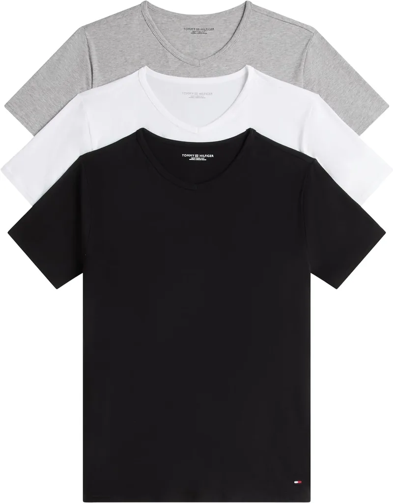 Tommy Hilfiger ▫️ Tommy Jeans Camisolas de manga curta, conjunto de 3 para homem, elásticas, com gola em V