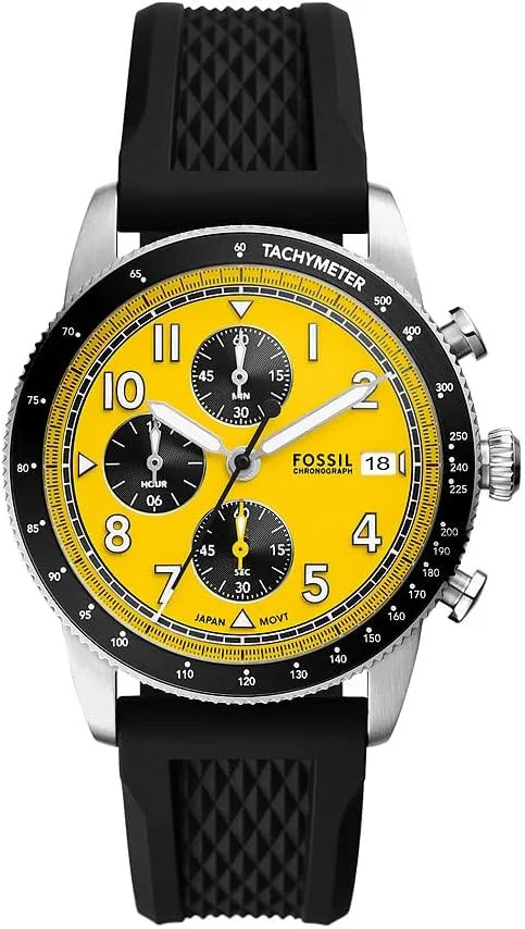 Fossil ▫️ Relógio Sport Tourer para homem, movimento cronógrafo de quartzo com bracelete em aço, pele ou silicone