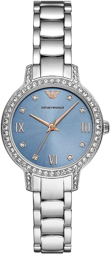 Relógio Emporio Armani para mulher, movimento de quartzo trifuncional e caixa de 32 mm com bracelete em aço, pele ou silicone