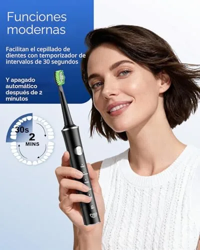 JTF ▫️ Escova de dentes elétrica sónica – Limpeza profunda para gengivas sensíveis, 5 modos, 45 dias de autonomia, 8 cabeças de escova, à prova de água (IPX7), temporizador inteligente, ideal para viagens (preto) 4