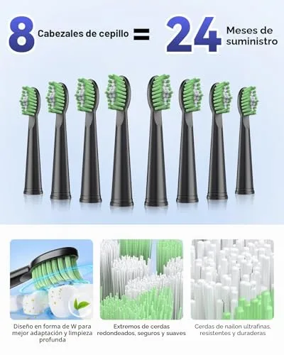 JTF ▫️ Escova de dentes elétrica sónica – Limpeza profunda para gengivas sensíveis, 5 modos, 45 dias de autonomia, 8 cabeças de escova, à prova de água (IPX7), temporizador inteligente, ideal para viagens (preto) 6