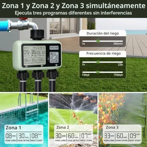 johgee ▫️ Controlador de rega com 3 saídas controladas de forma independente, relógio de rega digital com ecrã LCD, controlo de rega automático/manual 5