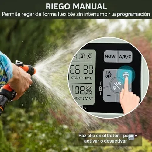 johgee ▫️ Controlador de rega com 3 saídas controladas de forma independente, relógio de rega digital com ecrã LCD, controlo de rega automático/manual 6