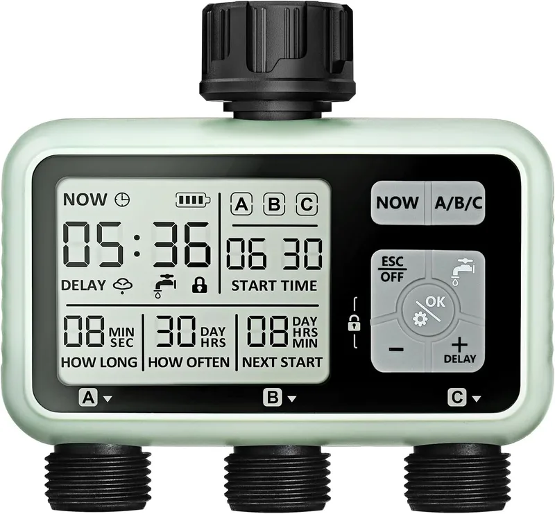 johgee ▫️ Controlador de rega com 3 saídas controladas de forma independente, relógio de rega digital com ecrã LCD, controlo de rega automático/manual