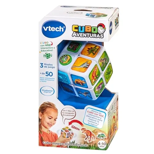 VTech ▫️ Cubo Mágico Dinoaventuras, Brinquedo interativo para crianças a partir dos 3 anos, Atividades e perguntas sobre dinossauros e fósseis, Melhora a memória e a lógica, Versão ESP 6
