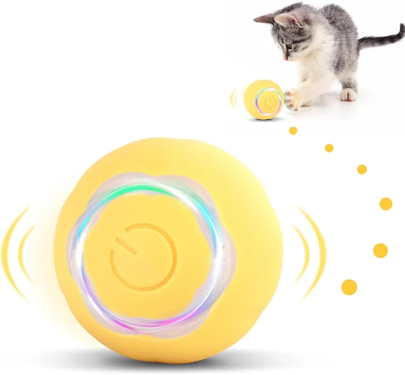 KEWUZY ▫️ Bola de brincar interactiva para gatos, bola de brincar para gatos carregável por USB, bola de brincar interactiva para gatos, rotação automática de 360 graus, dois modos com luz LED (Giallo)