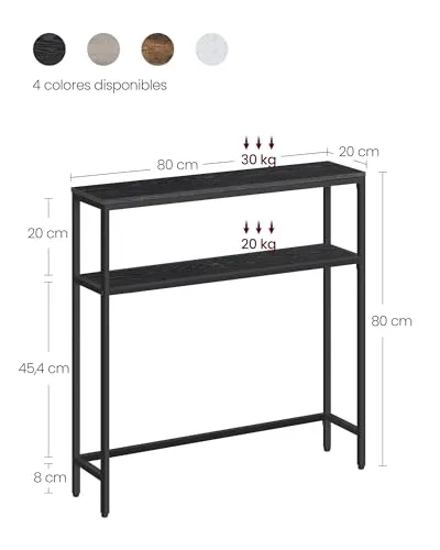 VASAGLE ▫️ Mesa de consola de 2 níveis, mesa auxiliar com 2 prateleiras, 20 x 80 x 80 cm, para sala de estar, corredor, hall de entrada, cinzento carvão e preto tinta LNT130B22 3