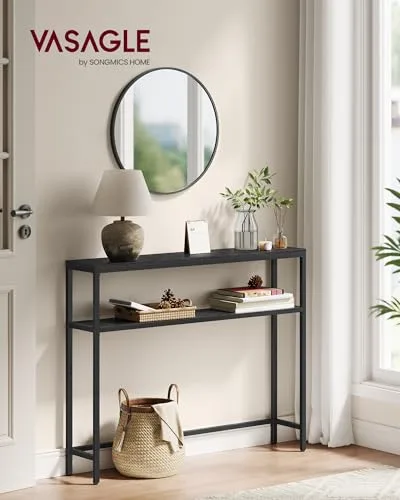 VASAGLE ▫️ Mesa de consola de 2 níveis, mesa auxiliar com 2 prateleiras, 20 x 80 x 80 cm, para sala de estar, corredor, hall de entrada, cinzento carvão e preto tinta LNT130B22 4