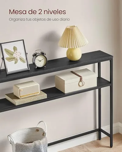 VASAGLE ▫️ Mesa de consola de 2 níveis, mesa auxiliar com 2 prateleiras, 20 x 80 x 80 cm, para sala de estar, corredor, hall de entrada, cinzento carvão e preto tinta LNT130B22 5