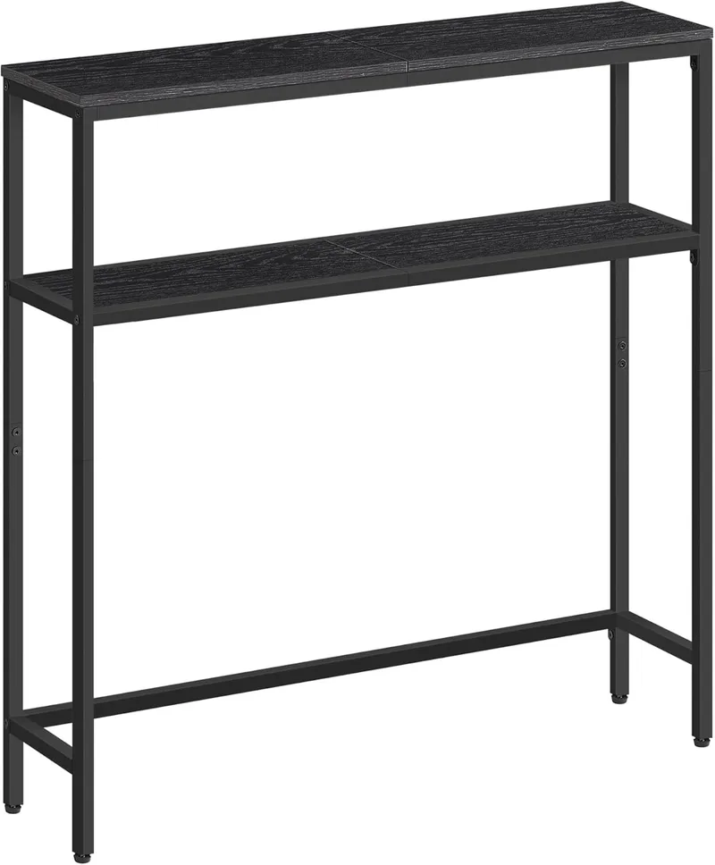 VASAGLE ▫️ Mesa de consola de 2 níveis, mesa auxiliar com 2 prateleiras, 20 x 80 x 80 cm, para sala de estar, corredor, hall de entrada, cinzento carvão e preto tinta LNT130B22