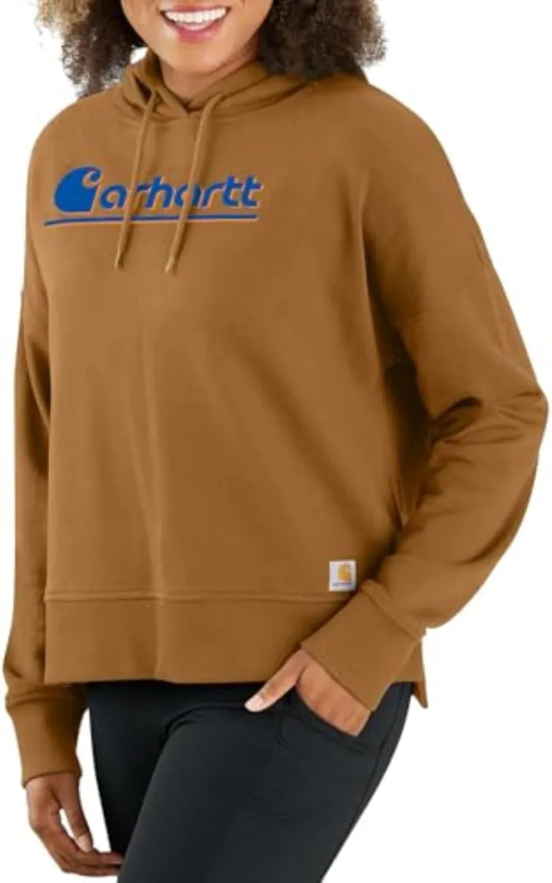 Carhartt ▫️ Tencel™ Fiber Series Camisola com capuz gráfica de outono de ajuste solto Camisola para mulher (pacote de 1)