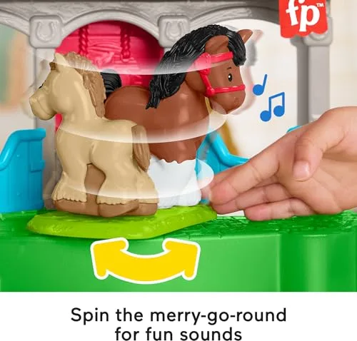 Fisher-Price ▫️ Little People Estábulo de cavalos – Conjunto de brinquedos com carro, cavalo, pónei e boneco, brinquedo com sons para bebés a partir de 1 ano (HWR84) 3