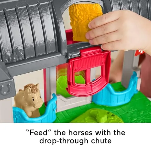Fisher-Price ▫️ Little People Estábulo de cavalos – Conjunto de brinquedos com carro, cavalo, pónei e boneco, brinquedo com sons para bebés a partir de 1 ano (HWR84) 4