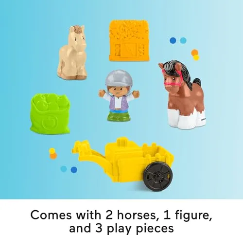 Fisher-Price ▫️ Little People Estábulo de cavalos – Conjunto de brinquedos com carro, cavalo, pónei e boneco, brinquedo com sons para bebés a partir de 1 ano (HWR84) 5