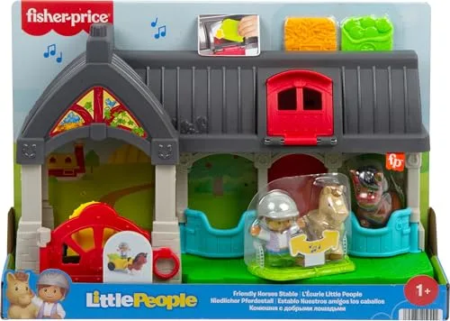 Fisher-Price ▫️ Little People Estábulo de cavalos – Conjunto de brinquedos com carro, cavalo, pónei e boneco, brinquedo com sons para bebés a partir de 1 ano (HWR84) 6