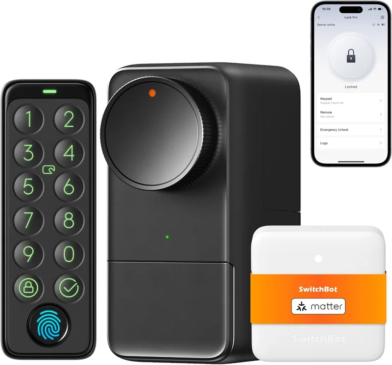SwitchBot ▫️ Lock Pro WiFi Inteligente, Acesso sem chave, Fechadura inteligente para porta da frente, Fechadura inteligente, Adaptável à fechadura existente em poucos minutos, compatível com Matter, Alexa, Google e IFTTT.