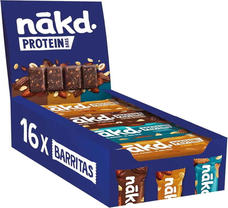 nākd. ▫️ Pacote de Proteína Multi-sabor | Barras de Proteína | 7g de Proteína Vegetal | Ingredientes 100% Naturais | Sem Açúcar Adicionado | Vegan | 16 x 45g | 720g