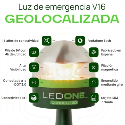 PF LED ONE ▫️ LEDONE - Baliza v16 homologada pela DGT com geolocalizador, luz de emergência para automóvel V16 homologada pela DGT - eSIM e dados até 2038, visibilidade de 1 km a 360º - Fabricada em Espanha 3