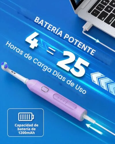 TEETHEORY ▫️ Escova de Dentes Elétrica Rotativa, 8 Cabeças, 4 Modos de Limpeza, Branca 5