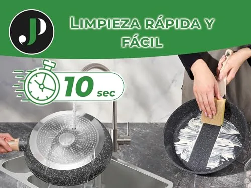 JUST PERFECTO HOUSEHOLD APPLIANCES ▫️ JUST PERFECTO Conjunto de panelas para fogão de indução e frigideiras antiaderentes - Panelas de 24 cm e 18 cm - Frigideiras para indução de 24 cm e 28 cm - Frigideira funda com tampa de 24 cm - Panelas para indução, incluindo espátula 6