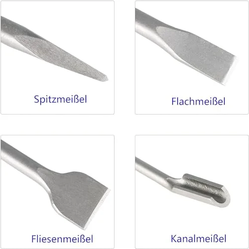 HYCHIKA BETTER TOOLS FOR BETTER LIFE ▫️ Conjunto de cinzéis SDS Plus HYCHIKA, 4 peças – cinzel de ponta, cinzel plano de 40 mm, cinzel estriado de 25 mm e cinzel para azulejos de 20 mm – acessórios para martelo perfurador e martelo demolidor em betão e alvenaria 3