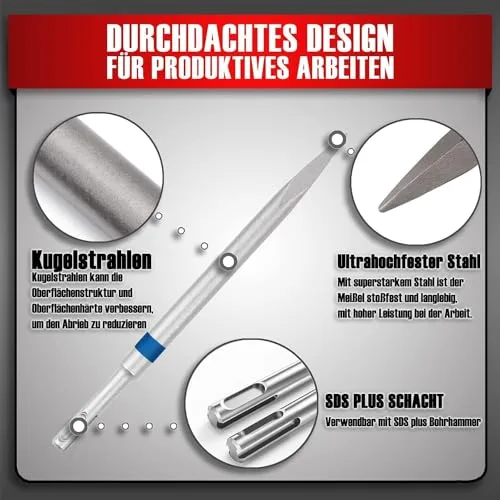 HYCHIKA BETTER TOOLS FOR BETTER LIFE ▫️ Conjunto de cinzéis SDS Plus HYCHIKA, 4 peças – cinzel de ponta, cinzel plano de 40 mm, cinzel estriado de 25 mm e cinzel para azulejos de 20 mm – acessórios para martelo perfurador e martelo demolidor em betão e alvenaria 4
