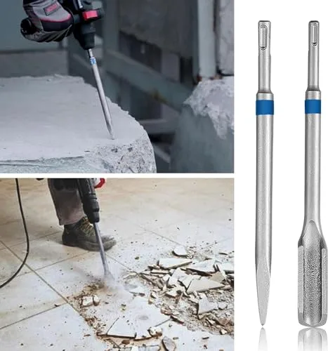 HYCHIKA BETTER TOOLS FOR BETTER LIFE ▫️ Conjunto de cinzéis SDS Plus HYCHIKA, 4 peças – cinzel de ponta, cinzel plano de 40 mm, cinzel estriado de 25 mm e cinzel para azulejos de 20 mm – acessórios para martelo perfurador e martelo demolidor em betão e alvenaria 7