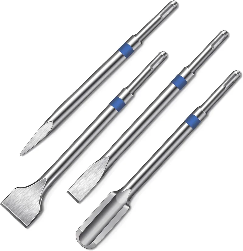 HYCHIKA BETTER TOOLS FOR BETTER LIFE ▫️ Conjunto de cinzéis SDS Plus HYCHIKA, 4 peças – cinzel de ponta, cinzel plano de 40 mm, cinzel estriado de 25 mm e cinzel para azulejos de 20 mm – acessórios para martelo perfurador e martelo demolidor em betão e alvenaria