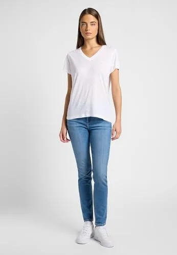 Lee ▫️ T-shirt para mulher - Corte regular - T-shirt com decote em V - Canela 3